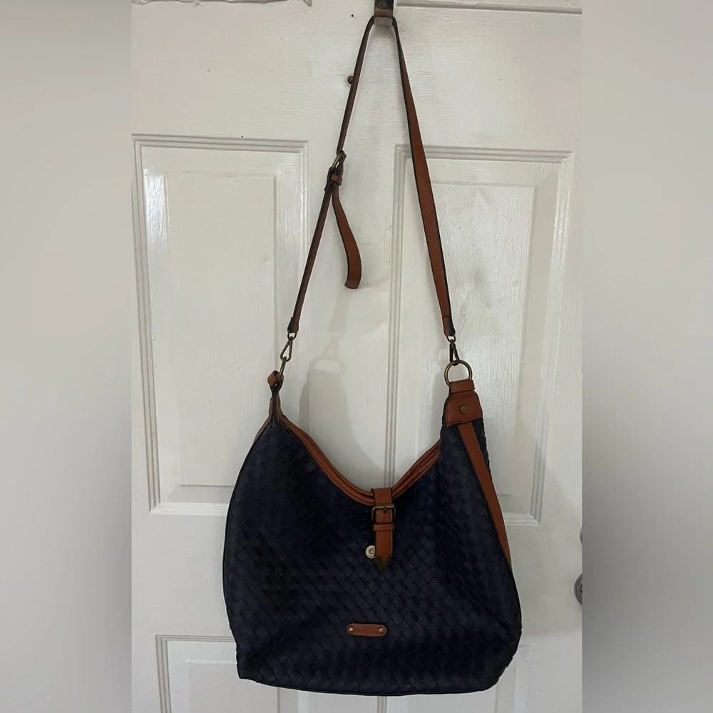 Simply Noelle Navy & Tan Large Woven Handbag